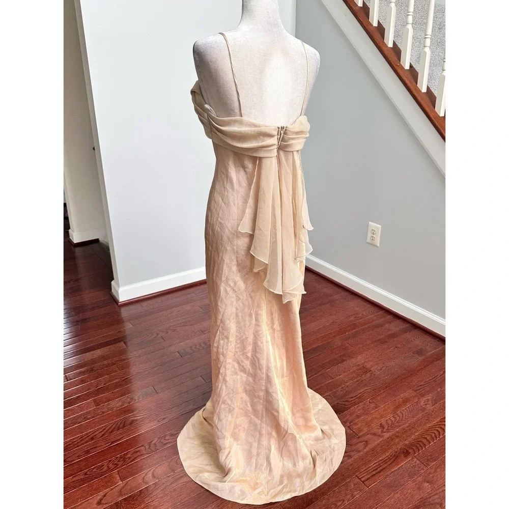 Vintage 2000s Dollar Metallic Gold Cowl Neck Simple Elegant Fairy Gown Dress XL - Picture 6 of 12